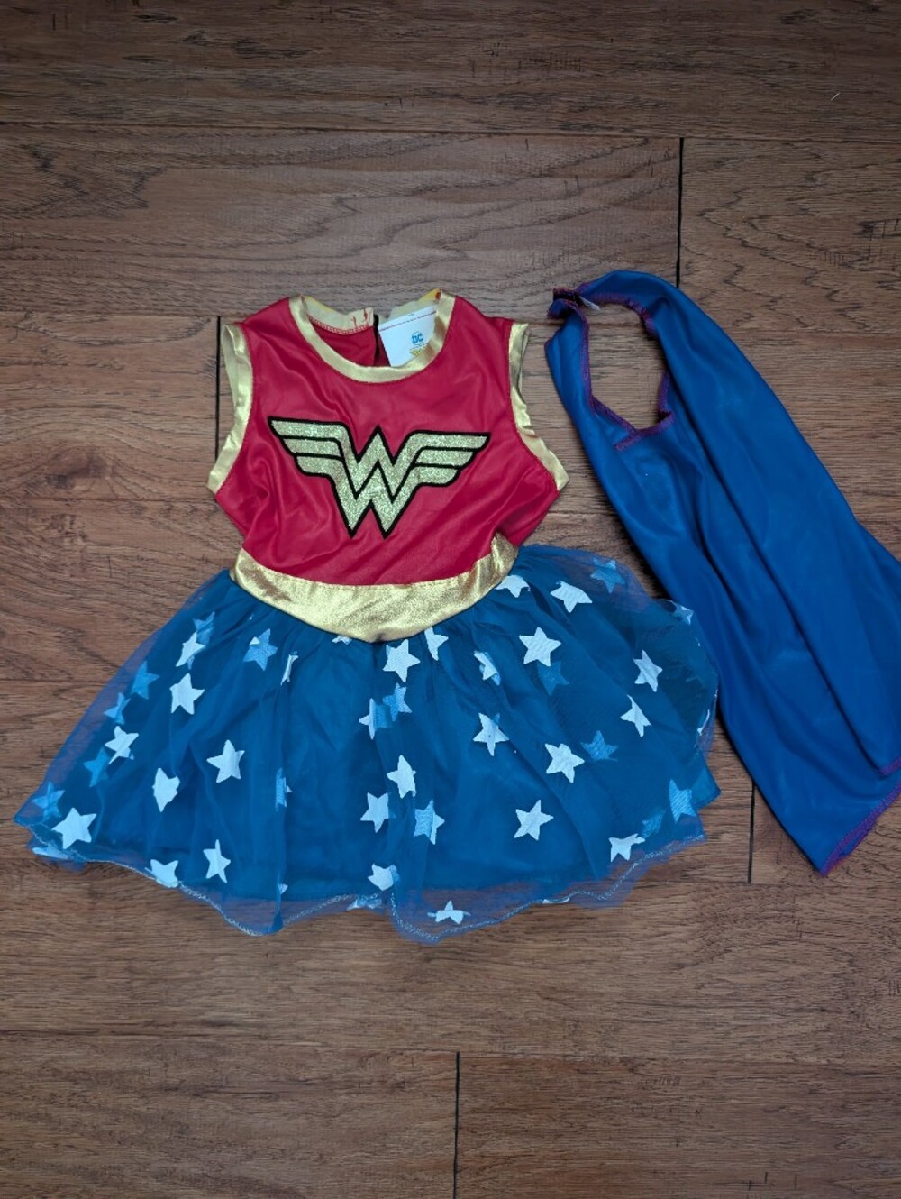DC Wonder Woman Red, Gold and Blue Star Tutu Costume With Cape Size XS